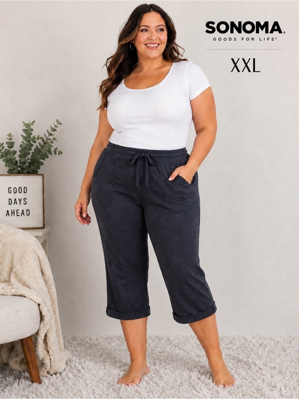 Sonoma Goods For Life XXL French Terry Capri Pants Navy Blue (sea power) NWT